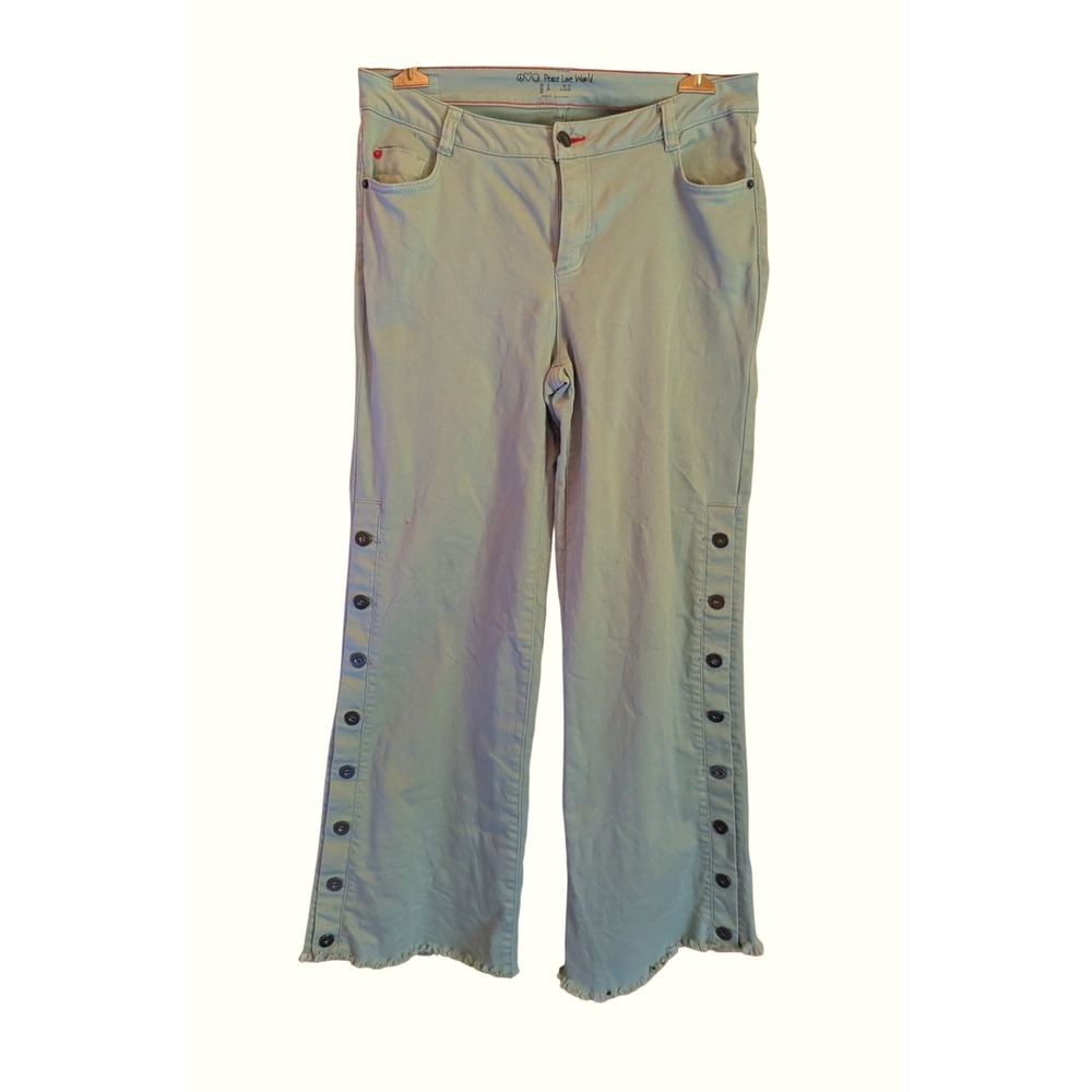 Peace Love World Wide Leg Pants Women 8 Boho Raw Hem Button Detail Hippie Earthy